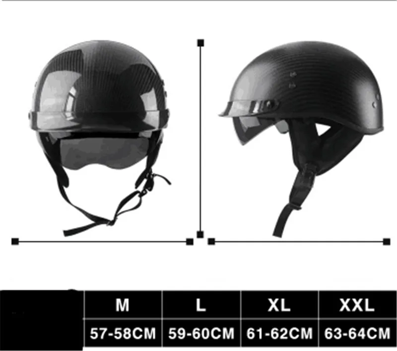 Углеродное волокно Половина лица винтажный мотоциклетный шлем Ретро немецкий каск, кафе гонщик, скутер, крейсер, чоппер, матовый черный, EPS подкладка, точка