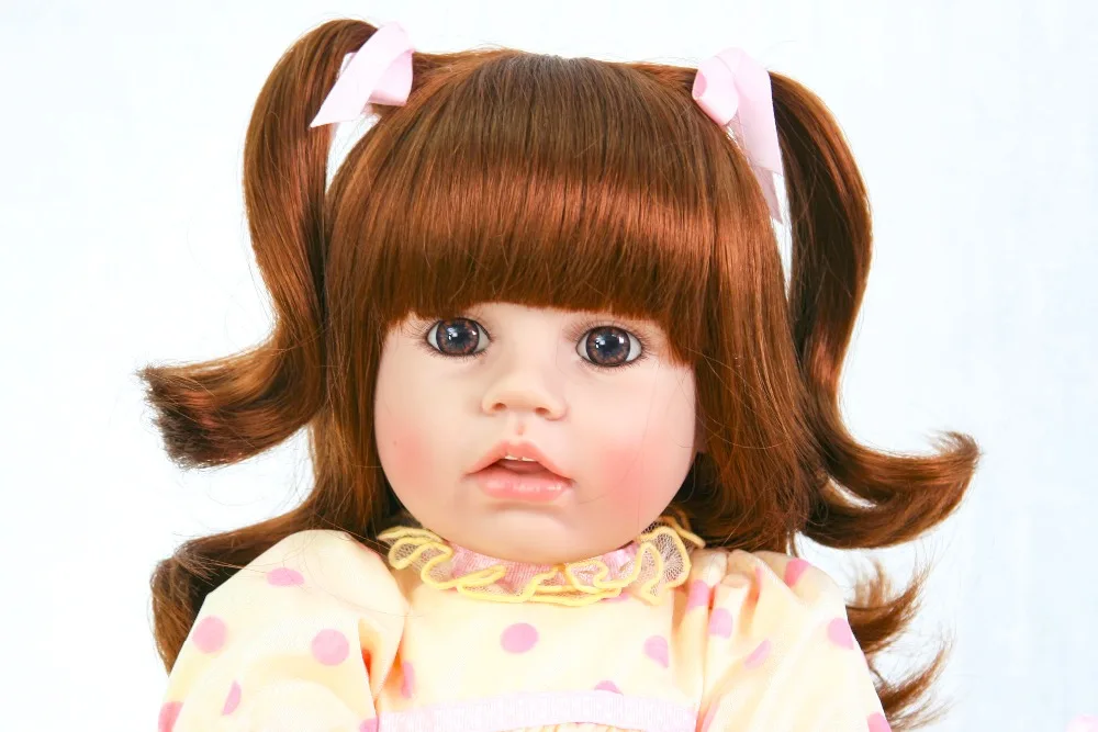 Bebes Reborn куклы милые детские куклы мягкой силиконовой тела хлопка Boneca Кукла в оранжевом платье в горошек для девочек-игрушки, куклы suprice