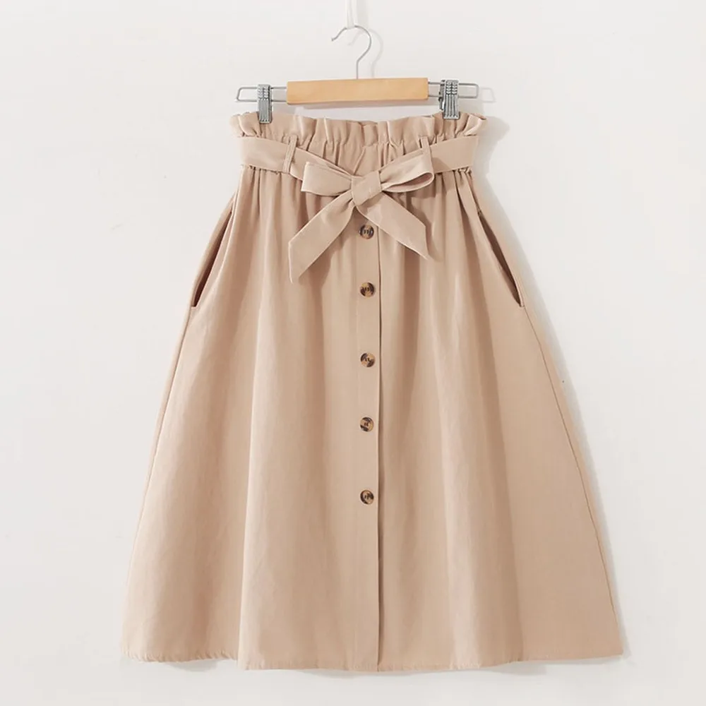 Vintage Korean Fresh Simple Skirt Women 2018 New Fall Pleated High