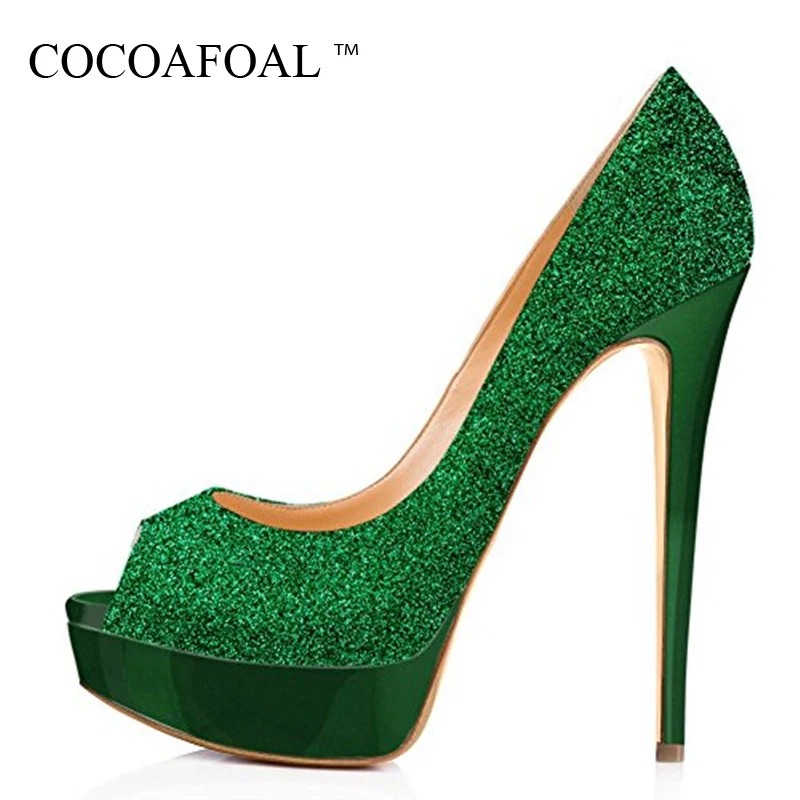 green peep toe heels