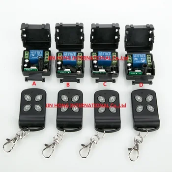 

New DC12V 1CH RF wireless remote control switch system 4pcs transmitter + 4pcs receiver teleswitch relay smart house z-wave