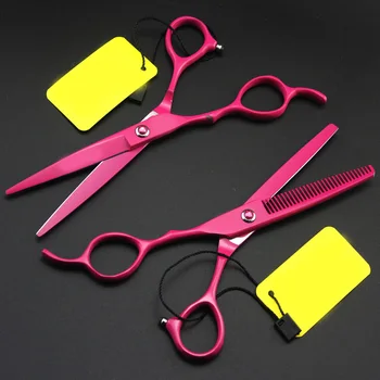 

6.0 inch Professional left-handed Hairdressing Scissors set 62HRC Straight & Thinning cutting rose red brand