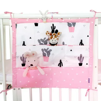 

Baby Cot Bed Hanging Storage Bag ,Crib Organizer Toy Diaper Pocket for Crib Bedding Set 55*60 CM