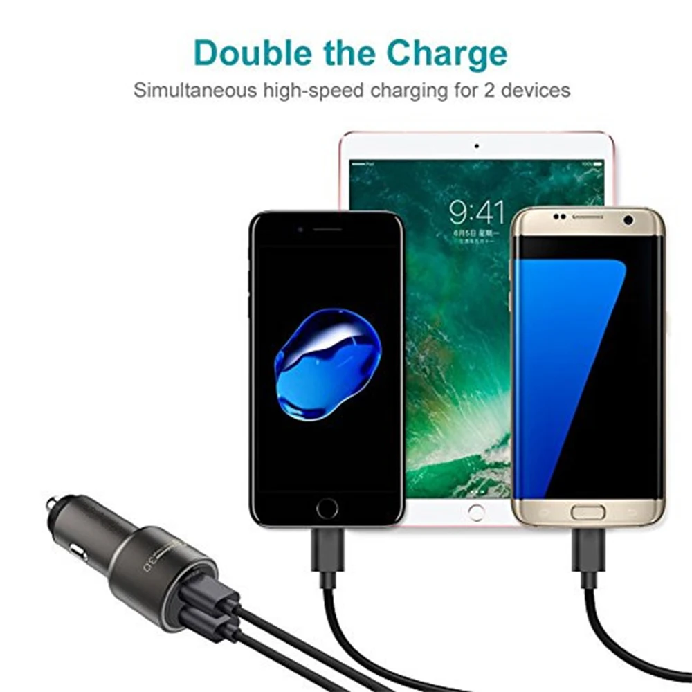 2 Порты usb автомобиля Зарядное устройство с Qualcomm QC3.0 Технология для samsung Xiaomi