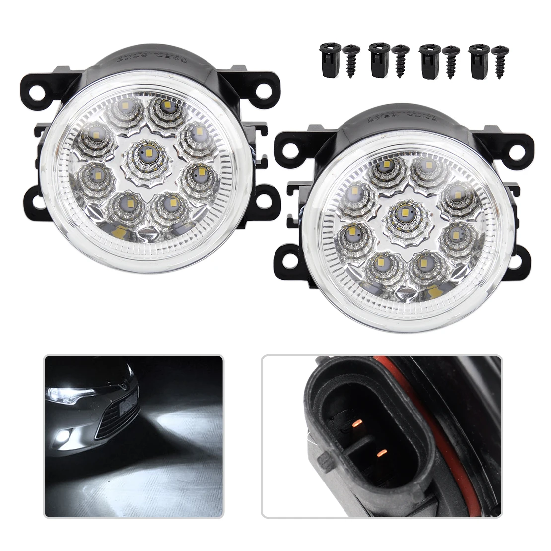 beler Pair 9LED Front Fog Lamps DRL Daytime Running Driving Lights for