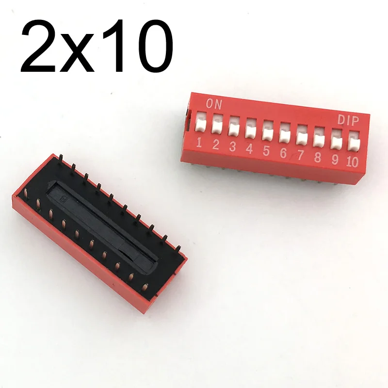 10 шт. dip-переключатель тип слайда Красный 2,54 мм шаг 2 ряда DIP Тумблеры 2p 3p 4p 5p 6p 8p 10p - Цвет: 2x10