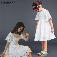 Mom Daughter Clothing Summer Short Sleeve Lace Girls Dresses Mother Daughter Princess Costume Family Look Girl Mother Vestidos