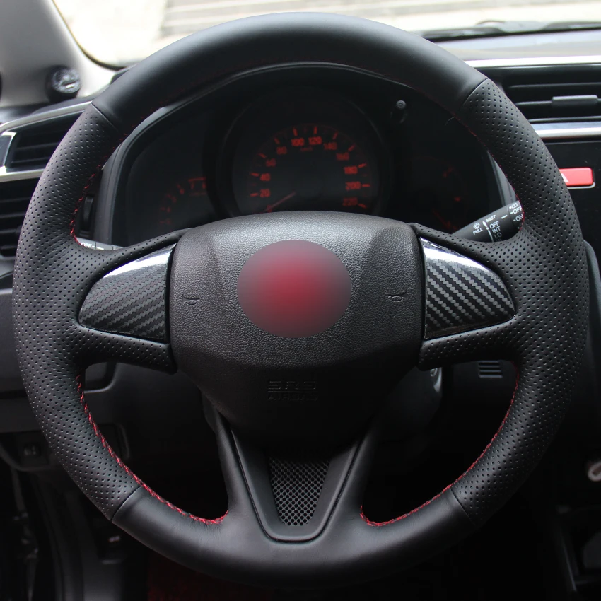 Black Synthetic Leather Car Steering Wheel Cover for Honda Fit 2016