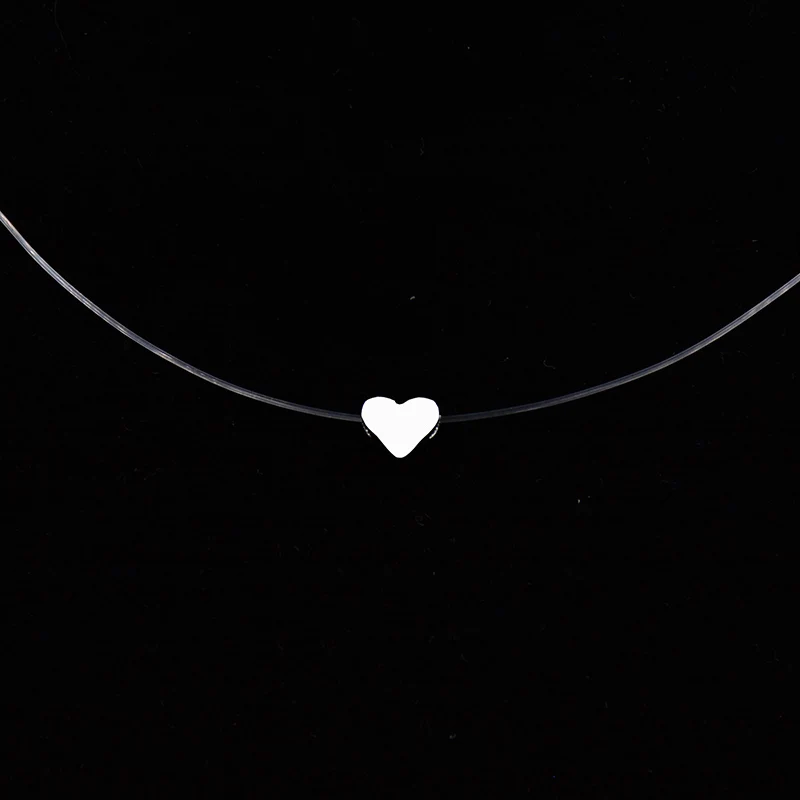 

Women Transparent Fishing Line Necklace Invisible Chain Necklaces Pendants Heart Choker Necklaces Collier Femme