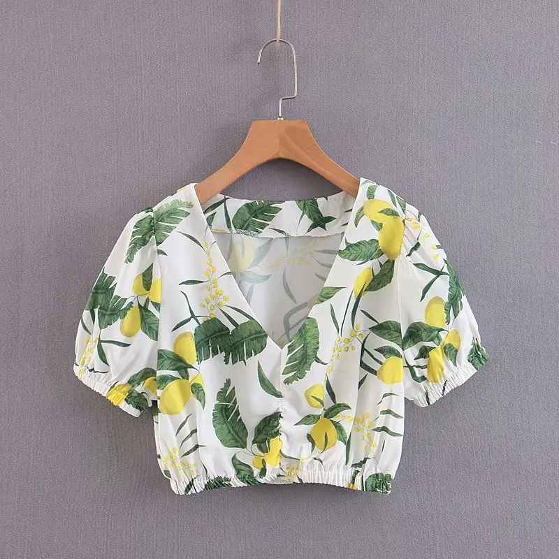 

Popular new XL33-2153 European and American fashion printing v-neck blouse