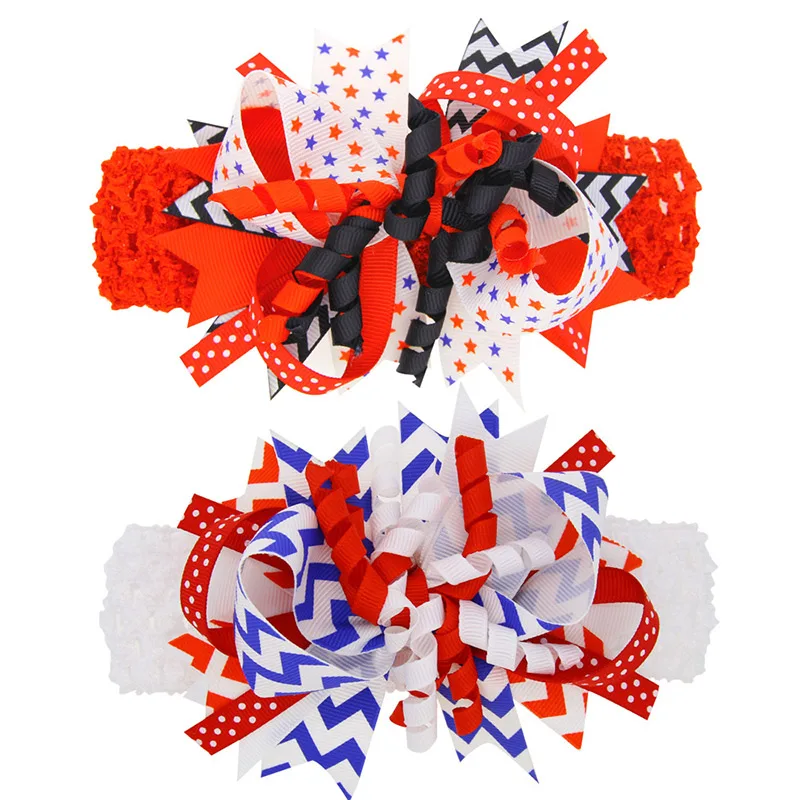 

30pcs/lot 4th of July American Patriotic Baby Ribbon Flower HairClip + Headband Set, Girl Elastic Headband