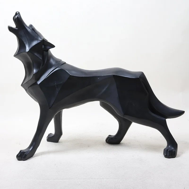

Totem Abstract Wolf Dog Statue Sculpture Geometric Resin Furnishing Home Decoration Accessories Modern Christmas Gifts Crafts