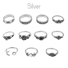 DreamBell 11 шт./компл. наборы свадебных ювелирных изделий ретро Античная большими лепестками роз тотемные вырезанные кольца в европейском и американском стиле; в богемном стиле Стиль для Для женщин