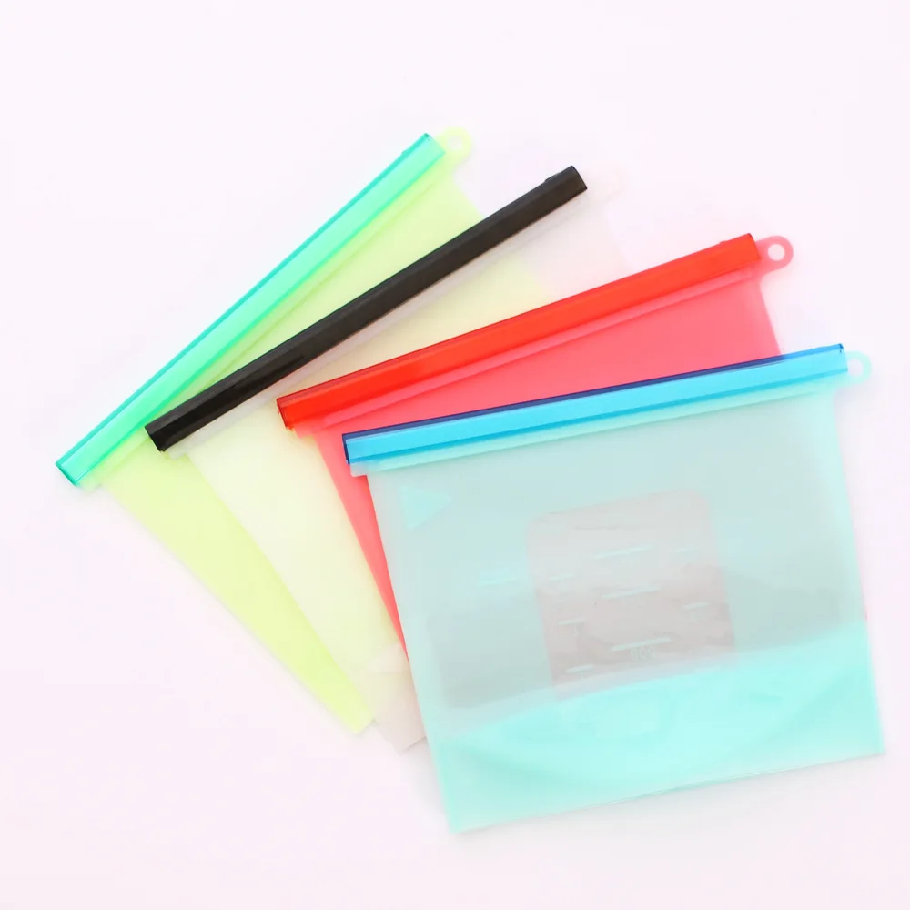 

4PCS/Set 1000ml Kitchen Food Sealing Storage Bag Reusable Refrigerator Fresh Bags Silicone Fruit Meat Ziplock Kitchen Organizer