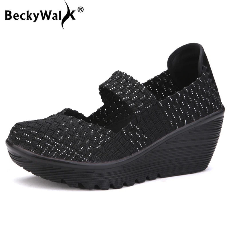 BeckyWalk/весенние женские босоножки; обувь на платформе; женская летняя тканая обувь; туфли на плоской танкетке; Женская разноцветная обувь; WSH2898