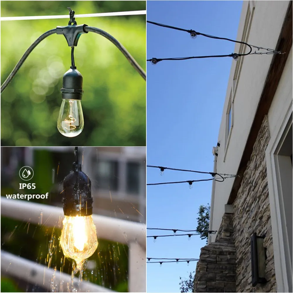 IP65 15M Commercial Grade LED String Lights S14 LED Retro Edison Filament Bulb EU Connectable Wedding Holiday Lighti