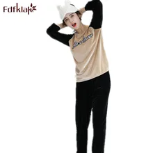 Fdfklak домашняя женская одежда Золотая Бархатная женская пижама с длинными рукавами осенне-зимняя свободная теплая Пижама черная/красная пижама MujerQ648