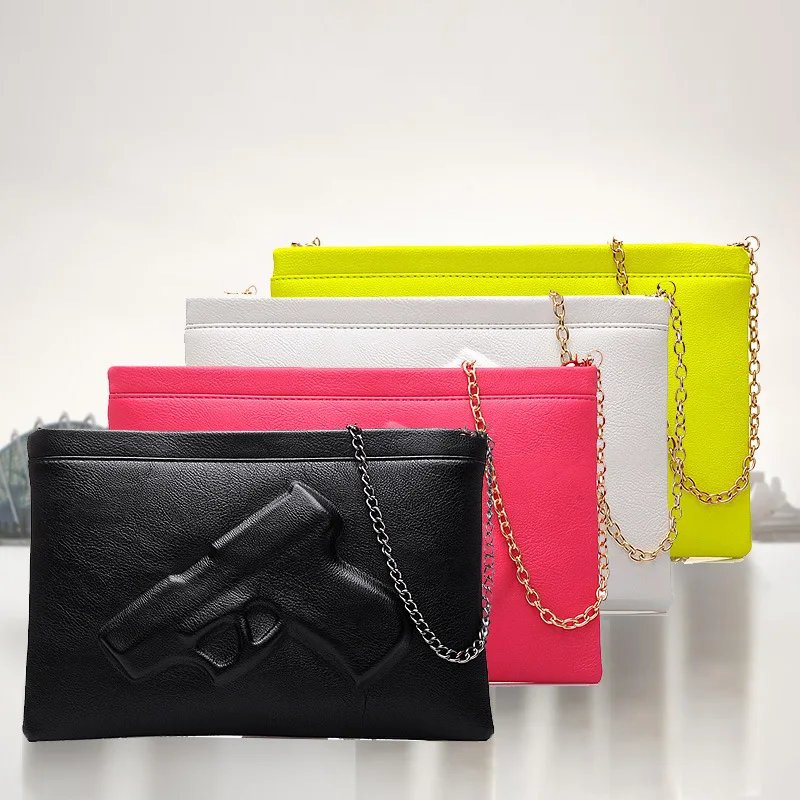 chains women bag gun Shape women Messenger Bags cell phone pocket