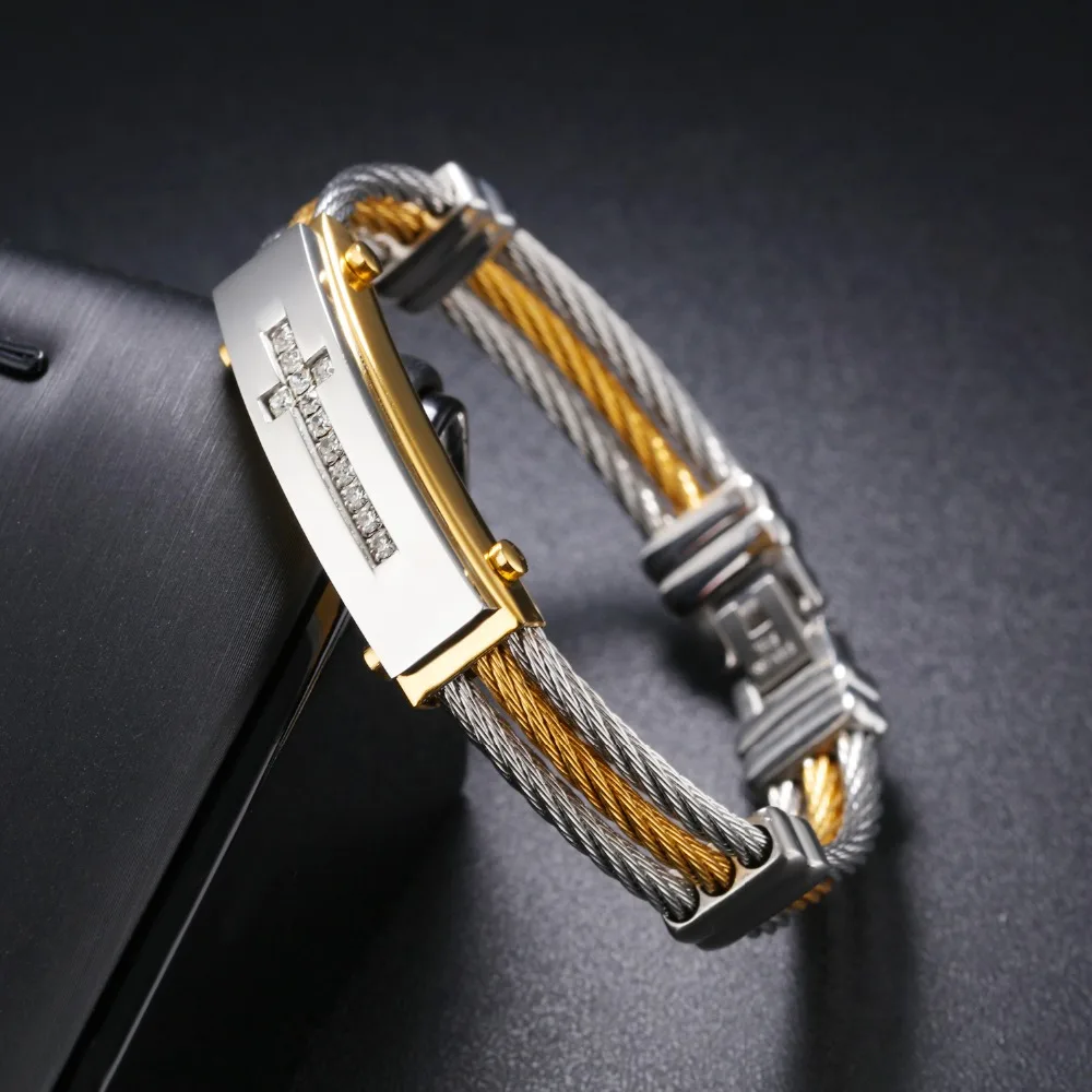 FATE LOVE Brand personalized Men Boy Cross punk wrap bracelet bangles boyfriend White golden stainless steel fashion jewelry