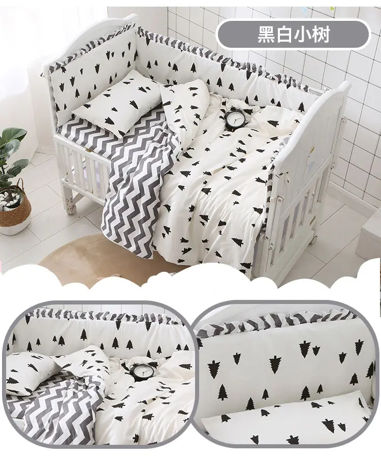Onda dos Desenhos Conjuntos de Cama do Bebê Berço do Bebê Decoração do Quarto do Bebê Pinho Animados Berçário Cama Kit Conjunto Inteiro 6-9 Pçs 4 Cheap Conjuntos de cama