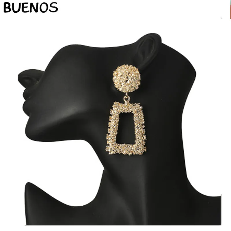 

BUENOS 3 Metal Colors Exaggeration Big Heavy Simple Geometry Relief Flowers Retro Fashion Personality Earrings Woman Jewery