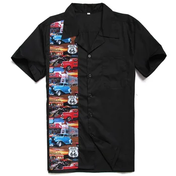 

50s 60s New Designs Novelty Printing Short Sleeve Men's Cartoon retro car Casual Shirts Vintage Casual Rocknroll Shirt
