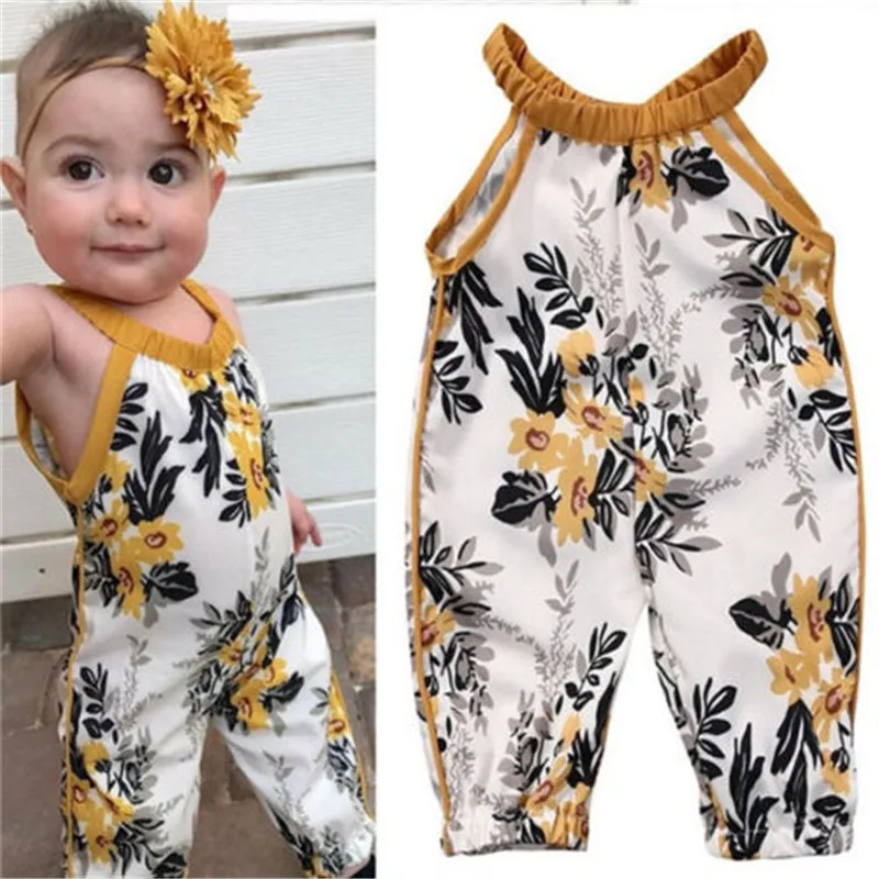 Детский хлопковый комбинезон без рукавов с цветочным принтом|baby overalls summer|girls