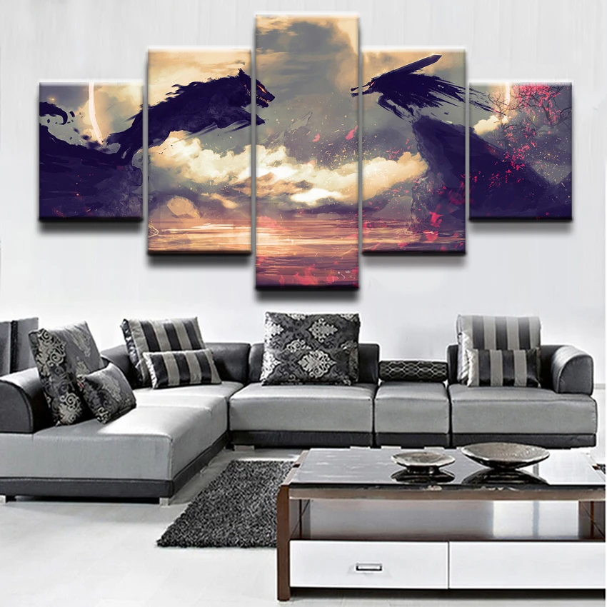 

Canvas HD Prints Paintings Home Decor Living Room 5 Pieces Anime Berserk Guts Wolf Pictures Modular Wall Art Poster Framework