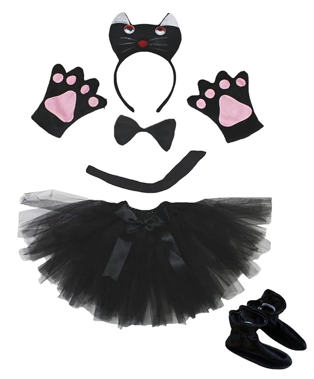 

6pc 3D Cat Zebra Cow Monkey Headband Bow Tie Tail Gloves Skirt Shoes Party Animal Unisex Children Costume LKCD0028