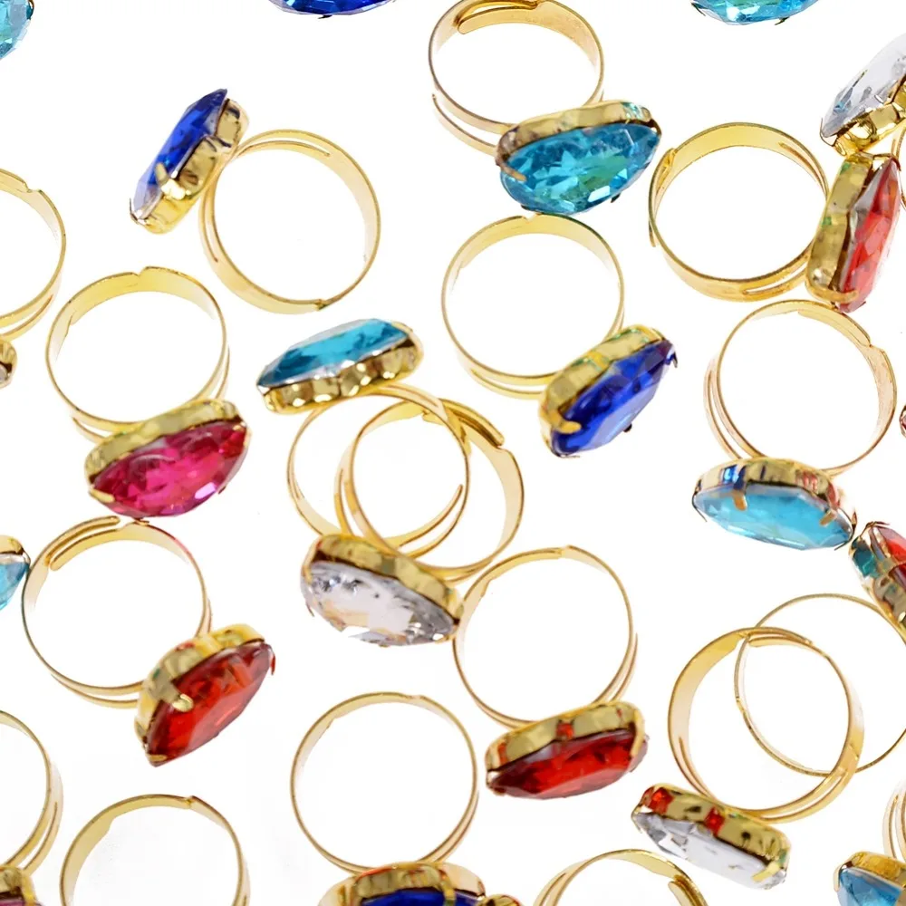 

Wholesale 50pcs/Set Fashion Heart Gem Band Rings for Child Girls Adjustable Ring Gold Color Jewelry Gifts Accessories