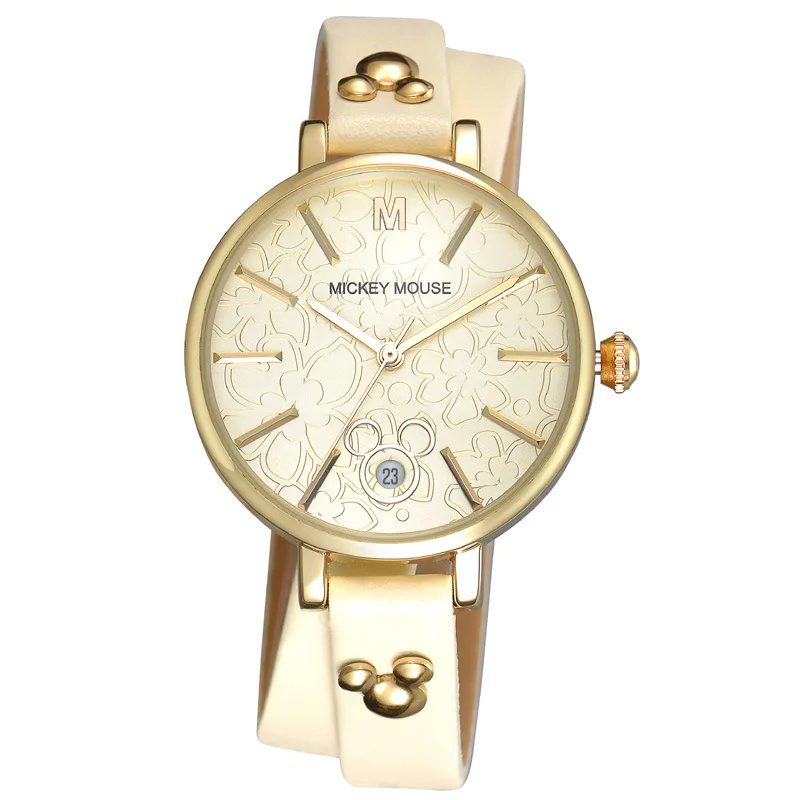 Женские часы роскошные золотые disney Микки Маус женские часы кожа четверть 30 м водонепроницаемые женские наручные часы Лидирующий бренд - Цвет: Золотой