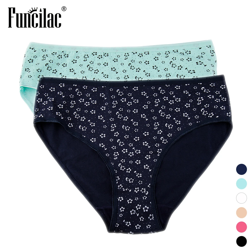 

FUNCILAC Underwear Women Plus Size Briefs Floral Print Sexy Panties Cotton modis ropa mujer Intimates Calcinha Lingerie 2pcs/lot
