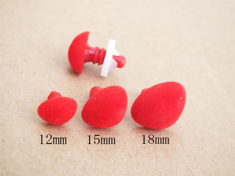30Pcs 12mm/15mm/18mm Mixed size red Plastic Safety Triangle Velvet Noses--Each size 10 PCS
