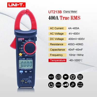 UNI-T UT213A/B/C 400A клещи TRMS AC DC ток напряжение сопротивление емкость температура тестер НТС фонарик Функция - Цвет: UT213B