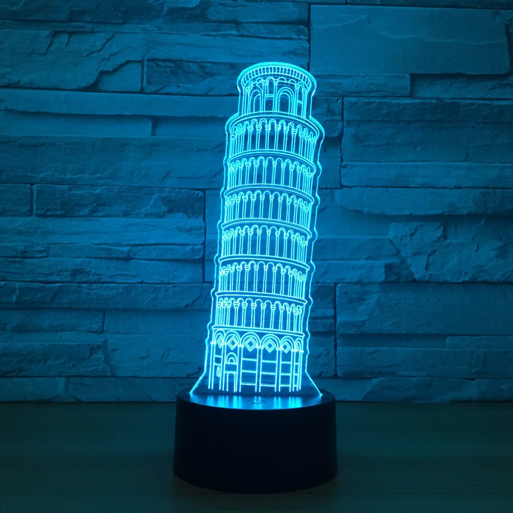 Башня Пизанская 3D Ночник светильник голограмма светодиодный USB декоративный