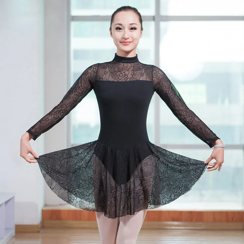 Adult Mesh Long Sleeve Leotard Cotton Spandex Ballet Leotards for Women