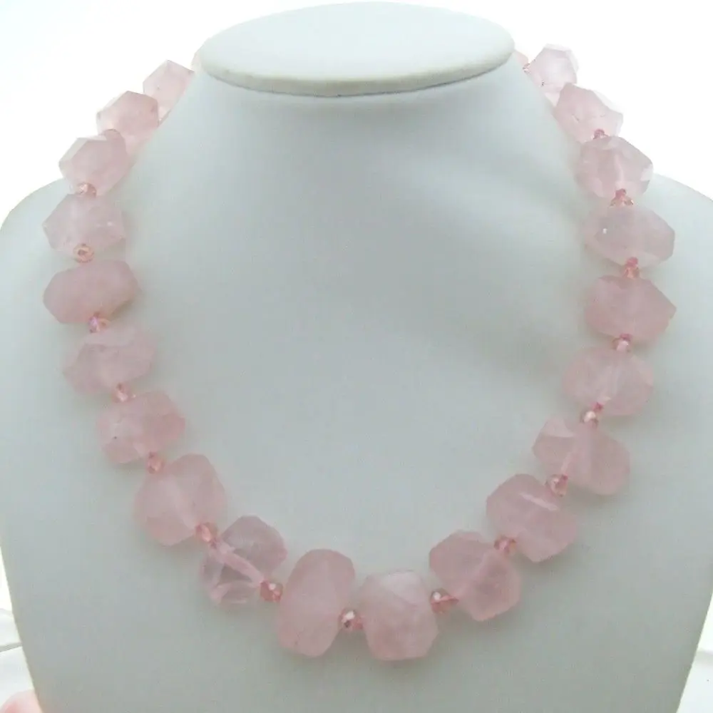 

GE050909 19'' Faceted Rose Gems Stone Nugget Crystal Necklace