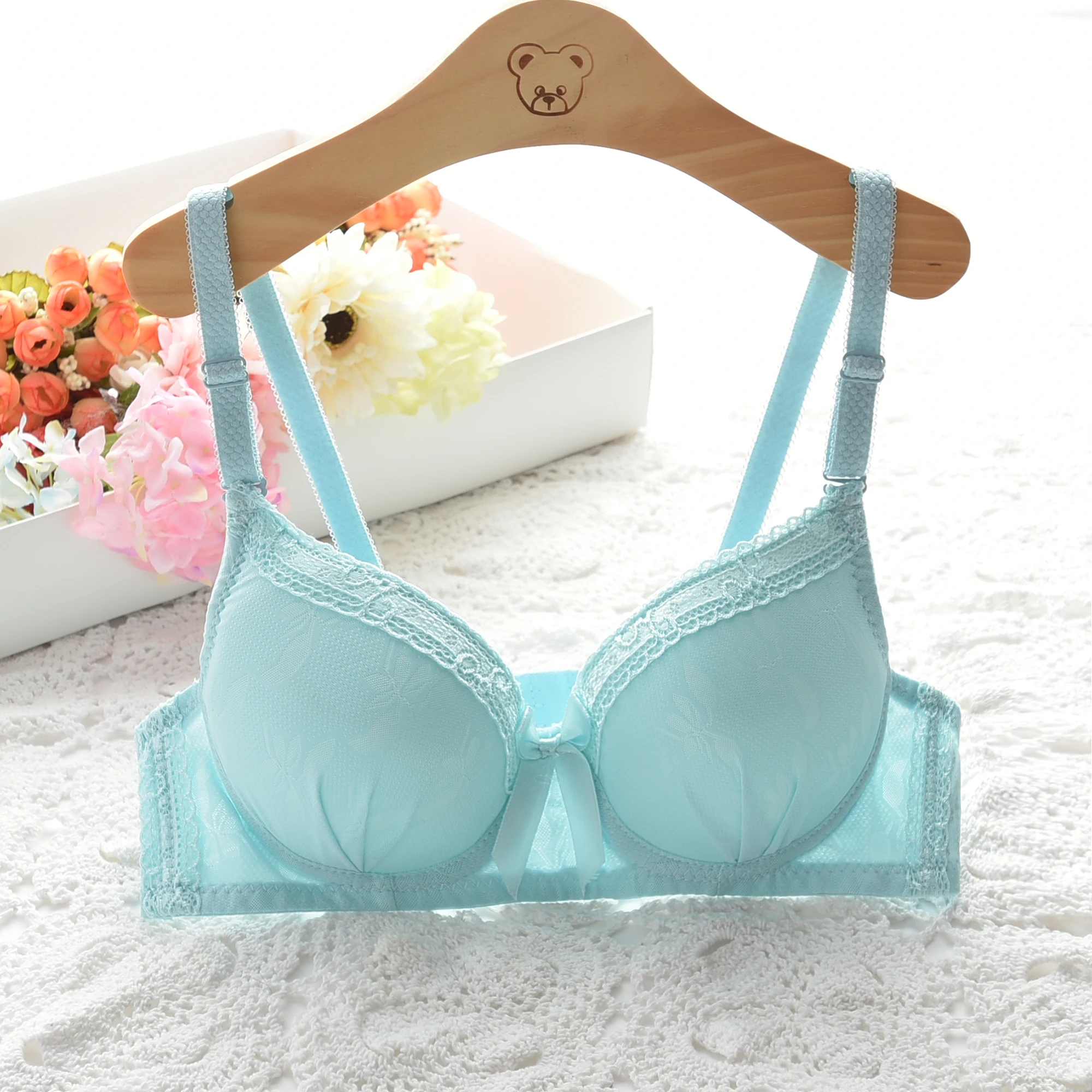 

Women Push Up Bra B Cup Three Quarters(3/4 Cup) Everyday Underwire Bow Striped Bras Sexy Lace Push Up Bra For Girls Underwear