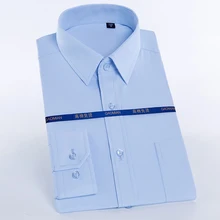 Мужская однотонная базовая рубашка, формальная классическая деловая рубашка с нагрудным карманом и длинными рукавами