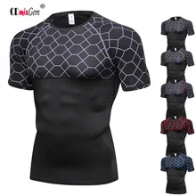 Мужские футболки для фитнеса, с принтом, сращивания, бега, с короткими рукавами, быстро сохнут, с высокой эластичностью