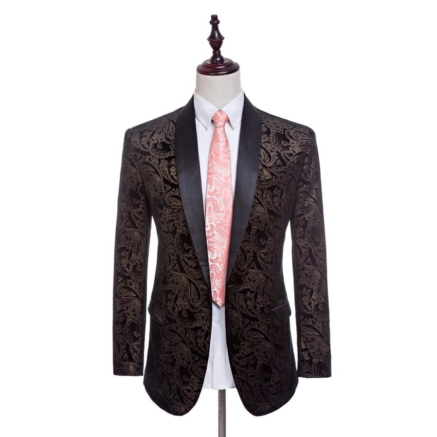 Printed Velvet Suits for Men Groom Tuxedos Groomsman Suit Made Wedding (Jacket+pants)