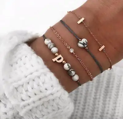 

4 Pcs/set Bohemian Letter New Inlaid Beaded Tassel Bracelets Set For Women Multilayer Bracelet Female Exquisite Charm Jewelry