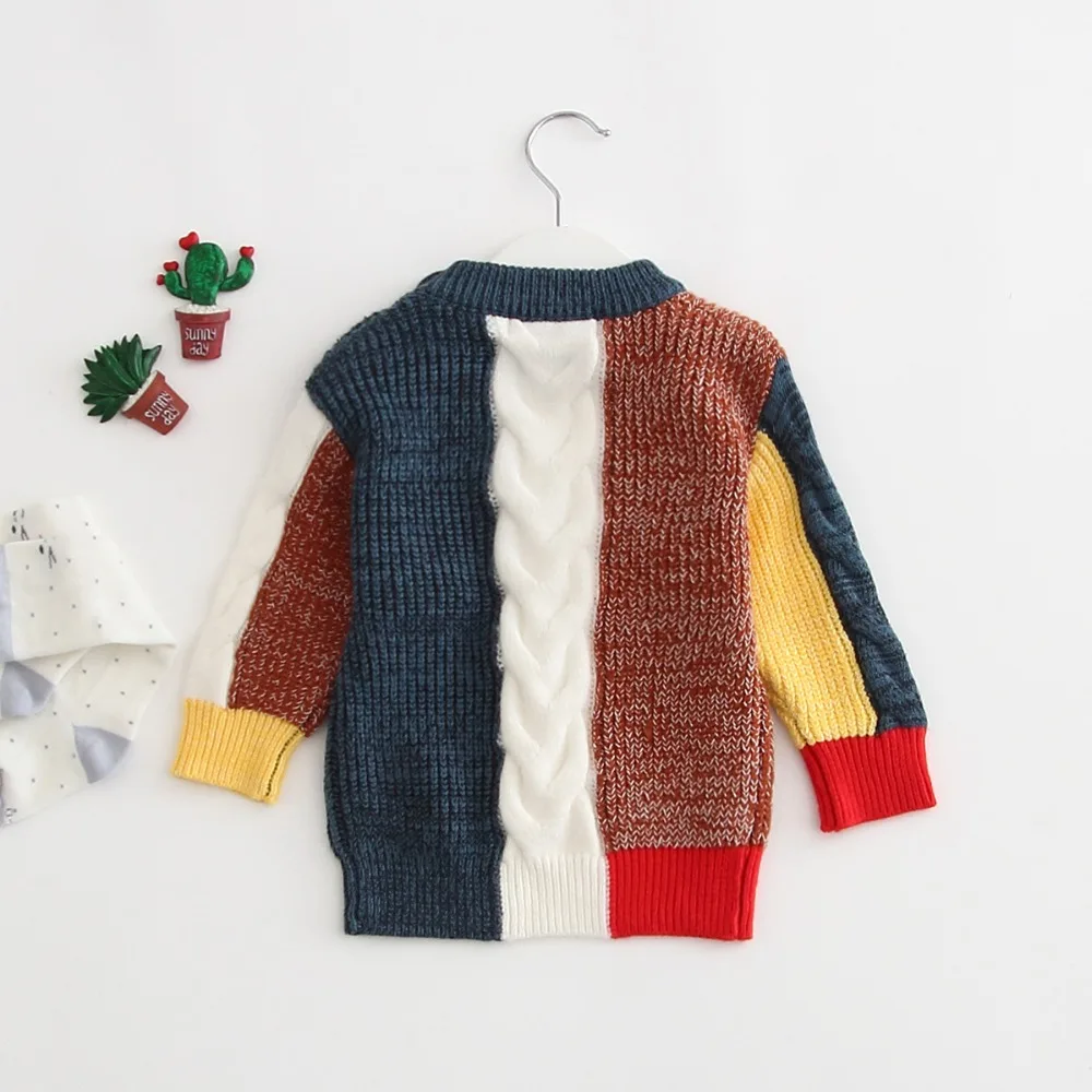 Autumn winter Baby Sweater Knitted Hooded Boys Girls Toddler patchwork Sweater Handmade Baby Pullover Cardigan Clothes