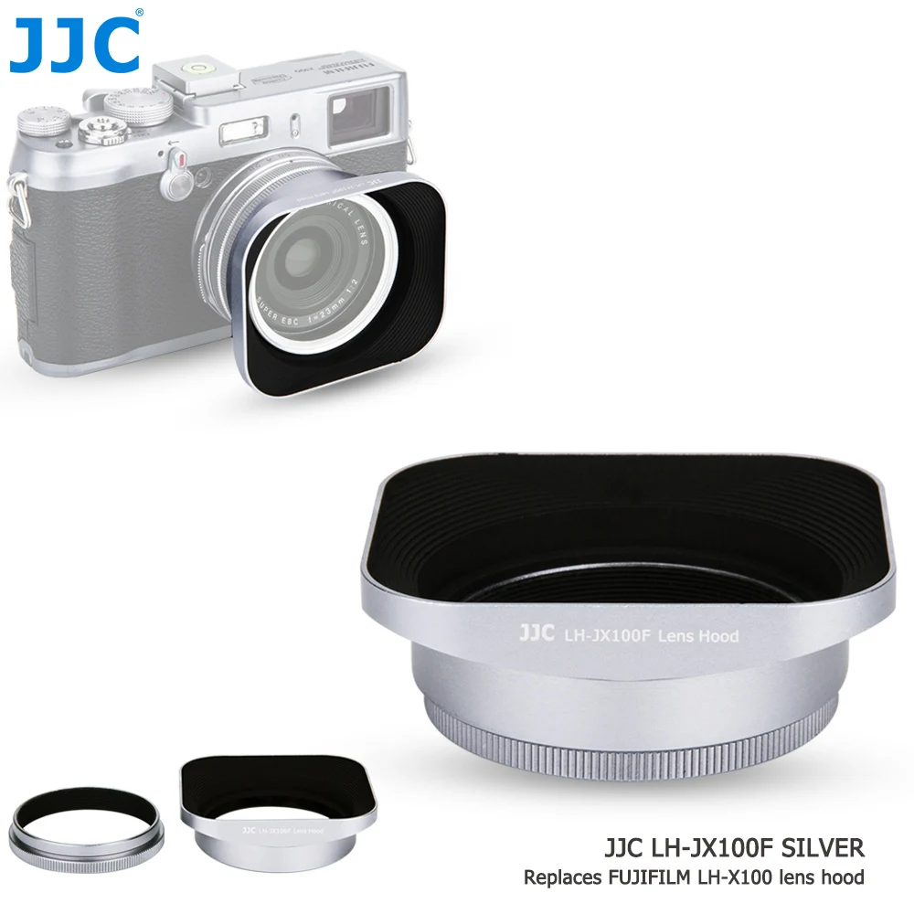 JJC Square Metal Camera Lens Hood Protector Black Silver Adapter Ring Kit For Fujifilm X100 JJC Square Metal Camera Lens Hood Protector Black Silver Adapter Ring Kit For Fujifilm X100