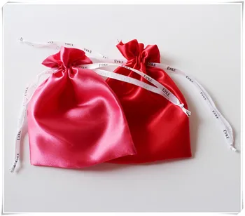 

Customized ribbon Logo Satin pouch Drawstring bag Jewelry satin bag Gift Bags free shipping