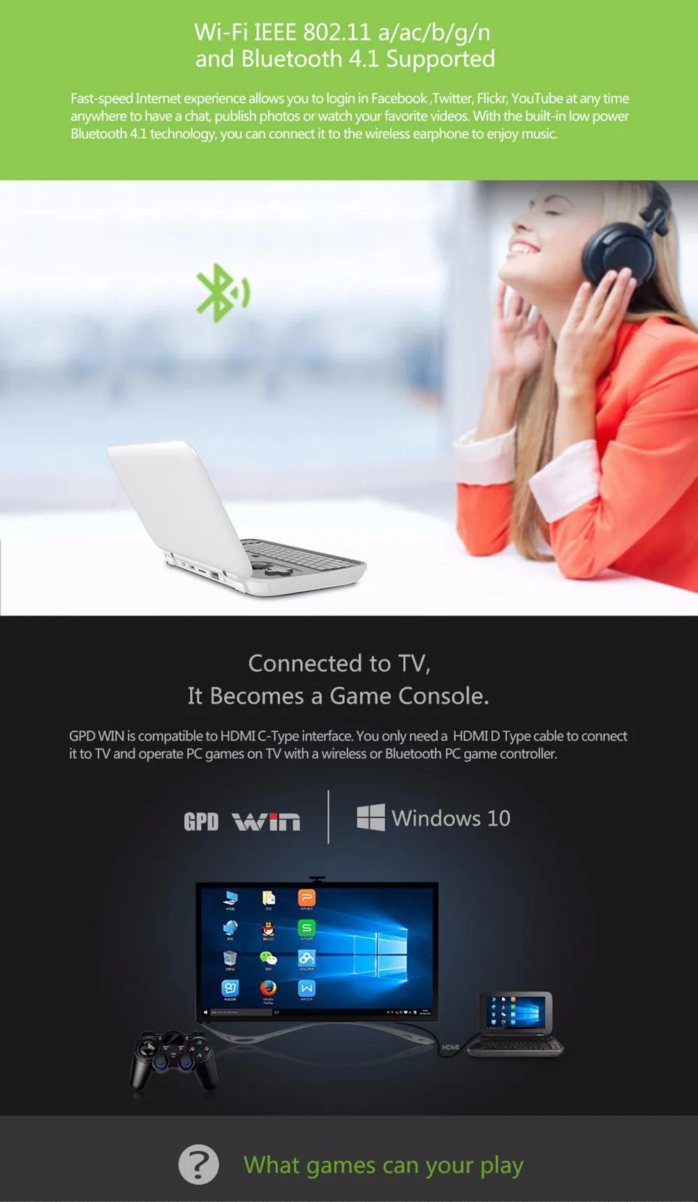 GPD Win 5.5 inch Game Console Intel Atom X7 Z8700 Windows 10 OS 4G64GB Quad Core 2.4GHz Gorilla Glass 1280720 - Black23