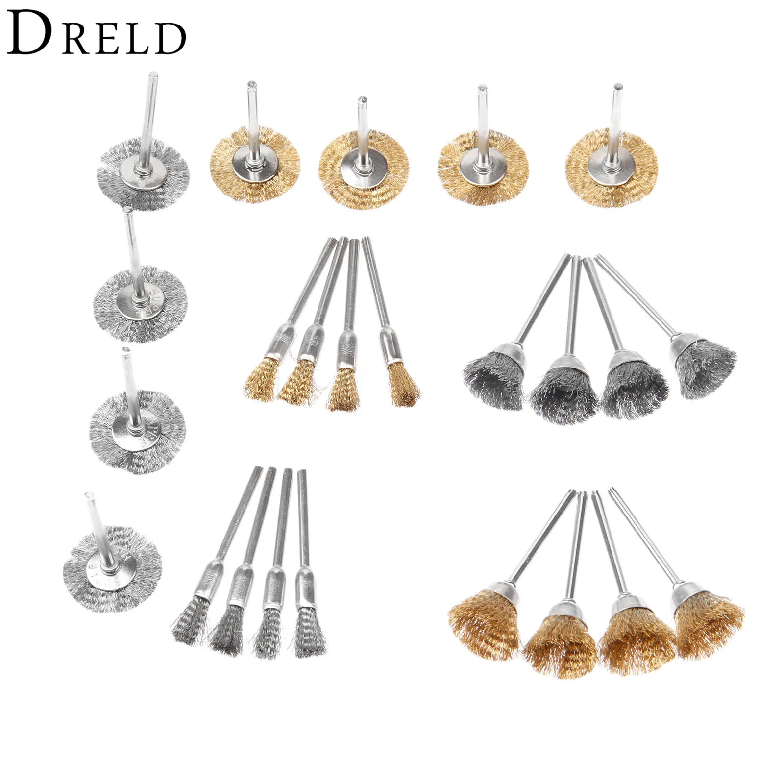 DRELD 24Pcs/set Dremel Accessories Steel Brass Wire Brush Metal