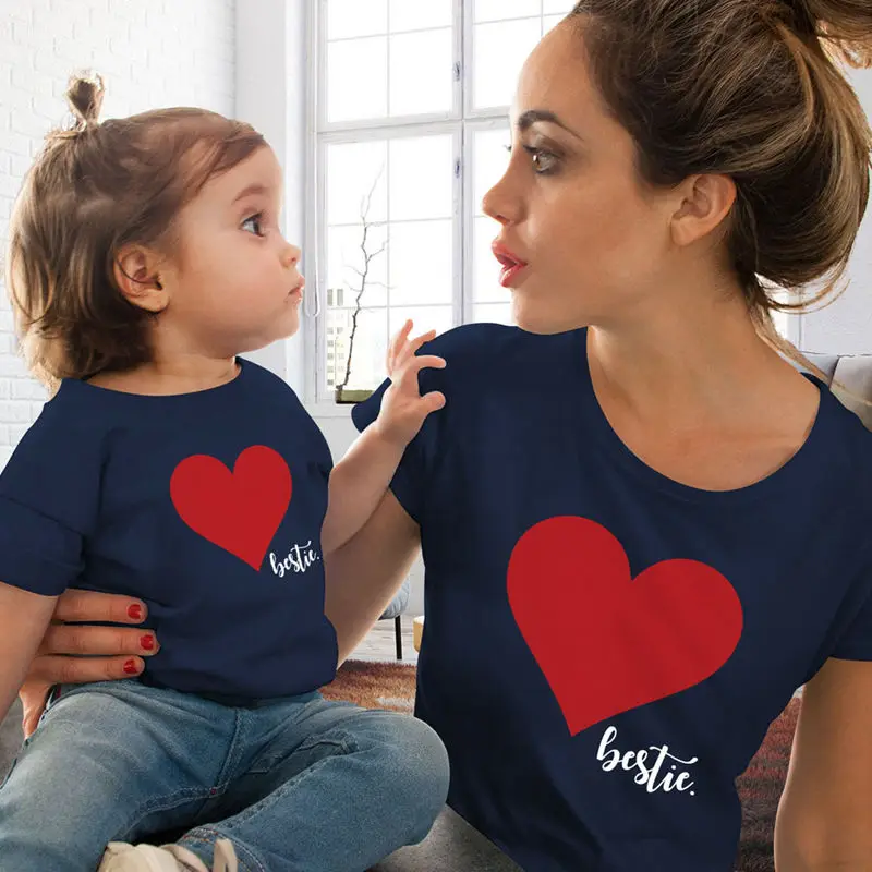 Dark Blue CALOFE/Одежда для мамы и дочки; футболка; Семейные комплекты; летняя футболка с принтом «любовь»; одежда для мамы и дочки; семейный образ - Цвет: Dark Blue