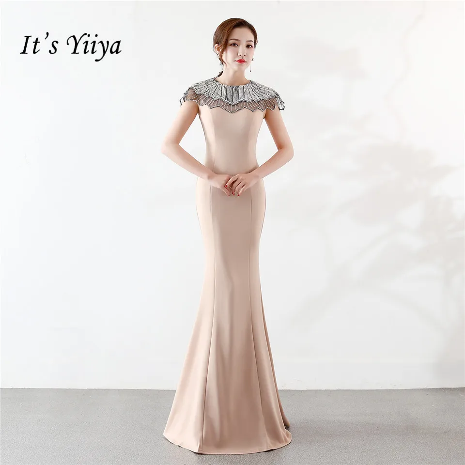 

It's YiiyaTrumpet Evening dress Zipper back O-neck Empire Sleeveless Party Gowns Elegant Floor-length Mermaid Prom dresses C102