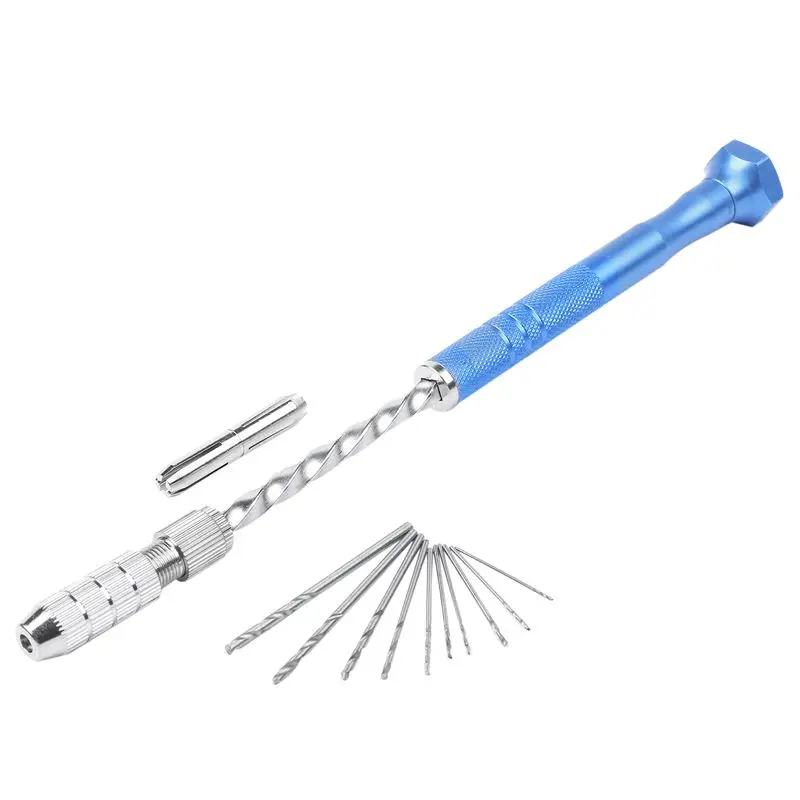 

Spiral Hand Drill Semi Automatic Pin Vise keyless Chuck Jewelry Walnut Manual Drilling Hole Carving 10pc Twist Drill Bits Set